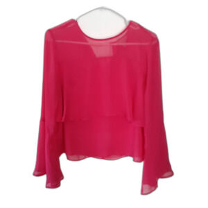 belle sky top m hot pink blouse shirt sheer whimsigoth silk soft girl